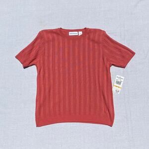 Alfred Dunner Coral Ribbed Short Sleeve Crew Neck Sweater